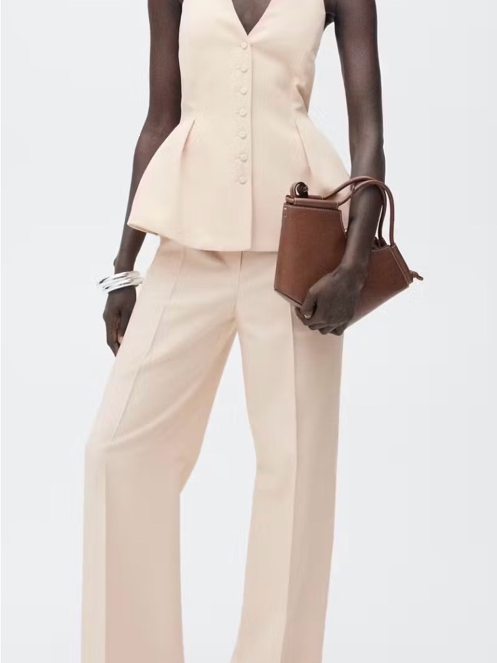 Mango Cream Wide-Leg Trousers